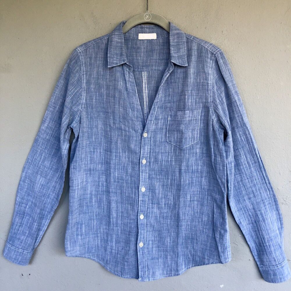 CP Shades Chambray Top Womens S Blue Cotton Button Lightweight Coastal Preppy